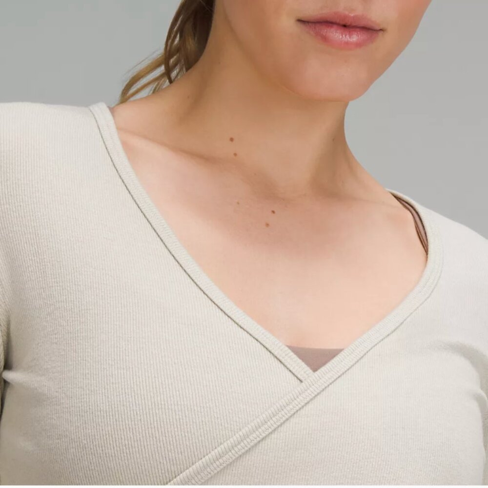 Wrap-Front Ribbed Long-Sleeve Top (6) - Picture 3 of 4